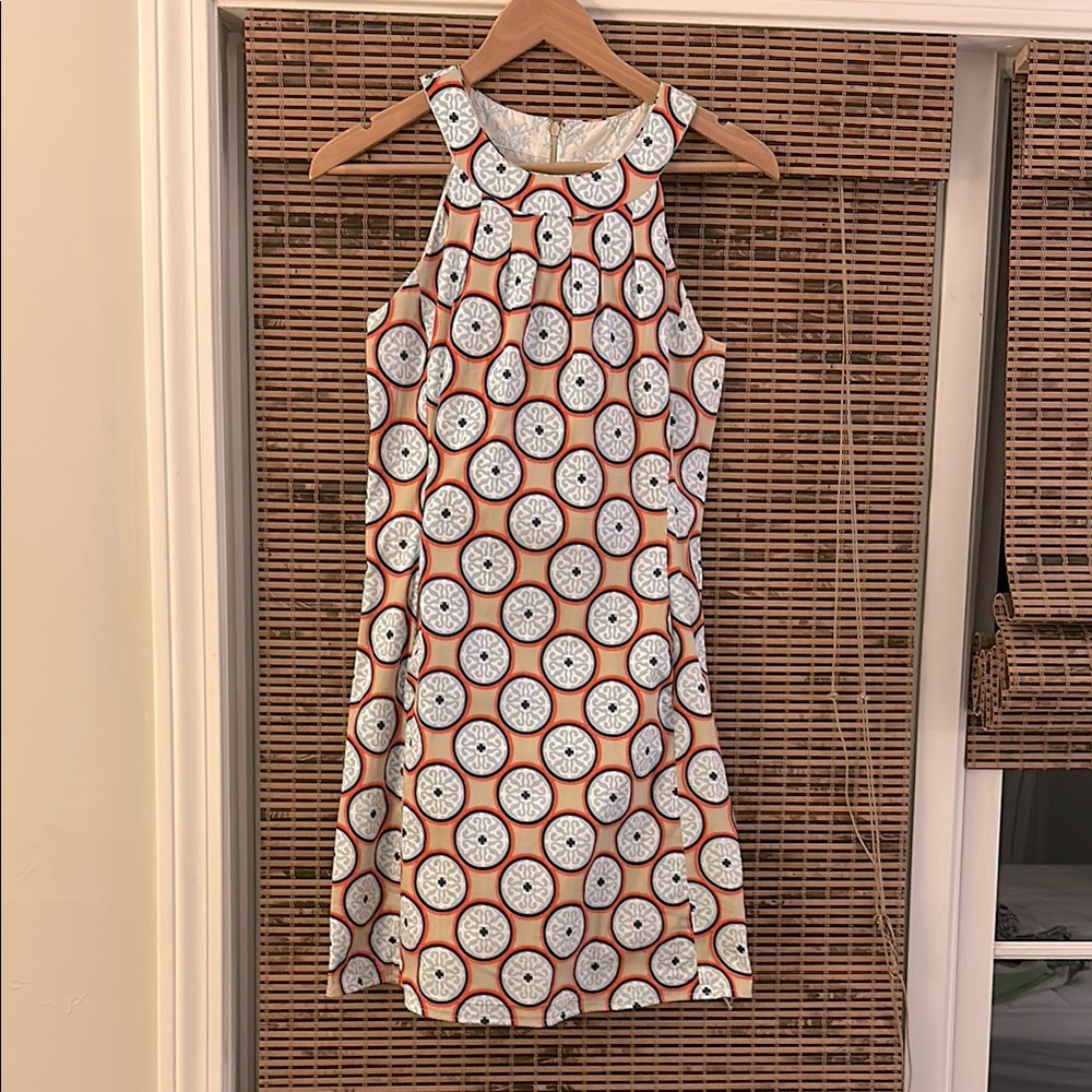 Brown and White Sleeveless Halter Sheath Mini Dress